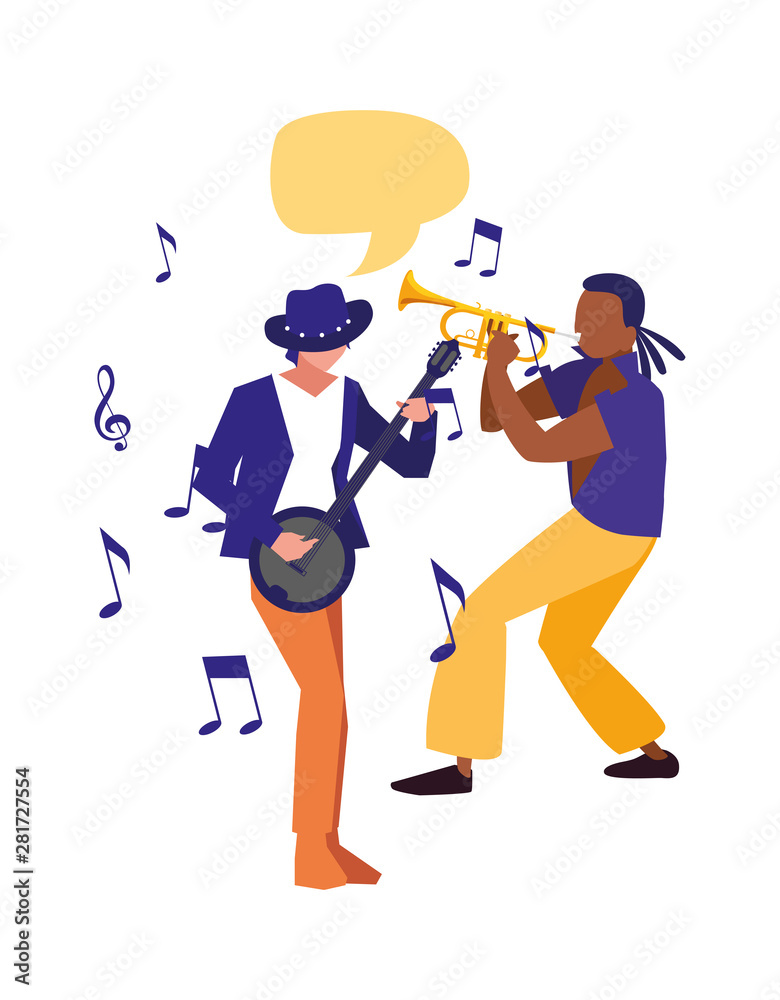 Fototapeta premium two male musicians musical instruments