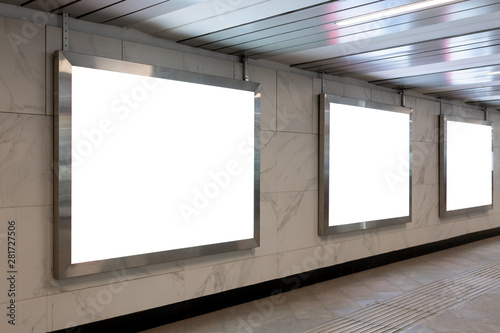 Mock Up Rectangular Lightbox in Underpass. Advertising design in tunnel. Copy space.