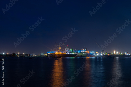 Industrial sea port of Lamchabang at night. Thailand