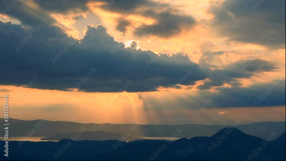 Clouds and sky above hills at sunset, Teshikaga, Hokkaido, Japan Clouds and sky above hills at sunset, Teshikaga, Hokkaido, Japan