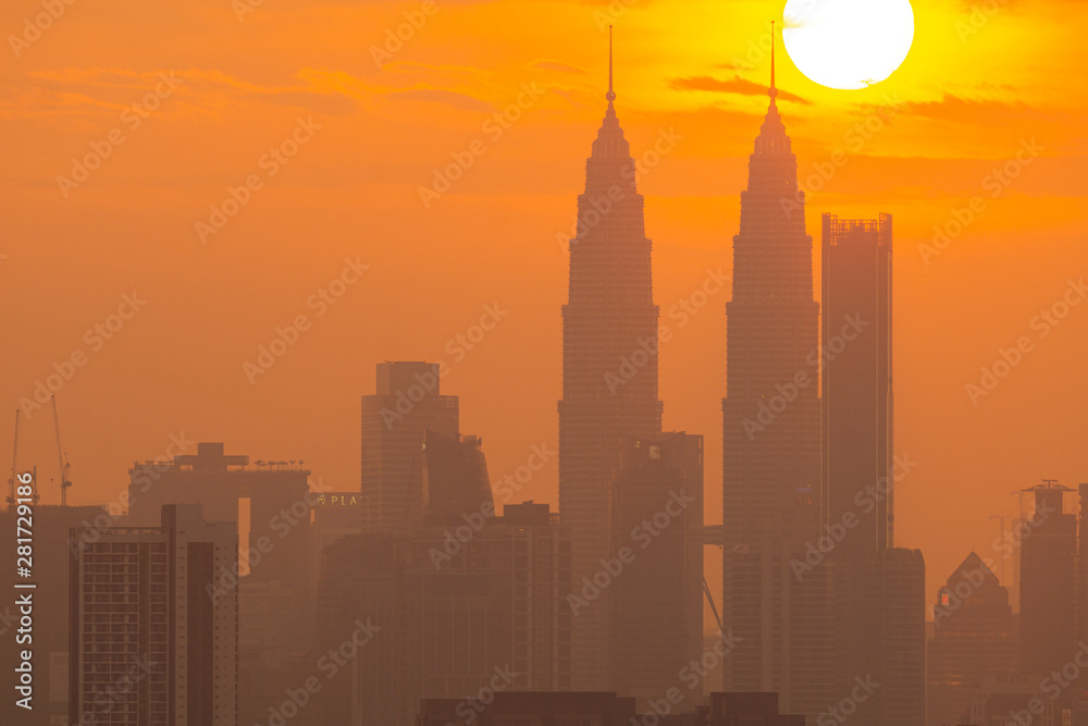 KUALA LUMPUR, MALAYSIA - 30th JULY 2019; Cloudy sunset view over down town Kuala Lumpur.