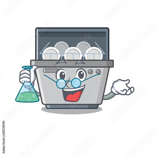 Professor dishwasher machine isolated in the cartoon