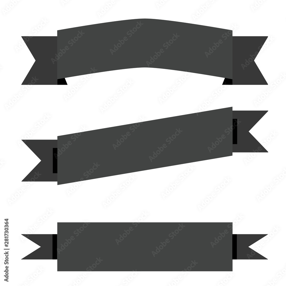 black ribbon banner on white background. flat style. ribbon banner for