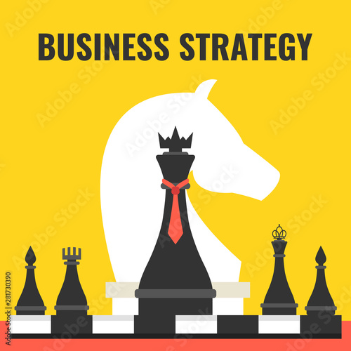 Business or politic strategy concept. Chess pieces on the board. Vector illustration.