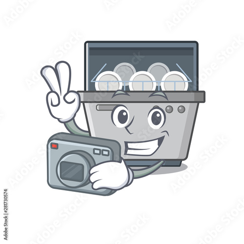 Photographer dishwasher machine with the character shape photo