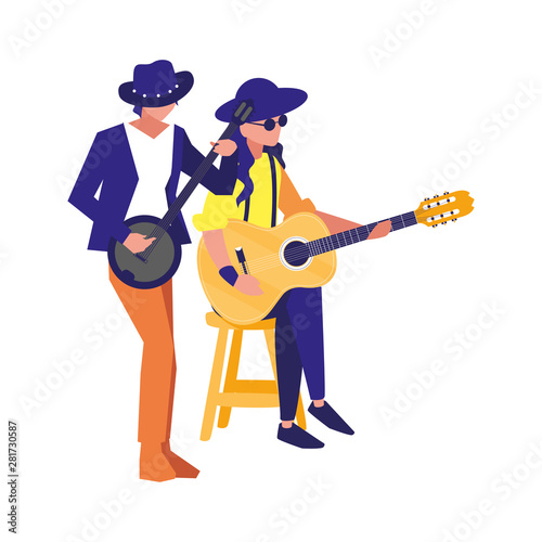 two male musicians musical instruments