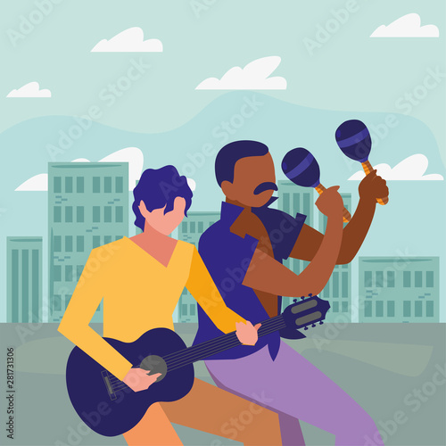 two male musicians musical instruments