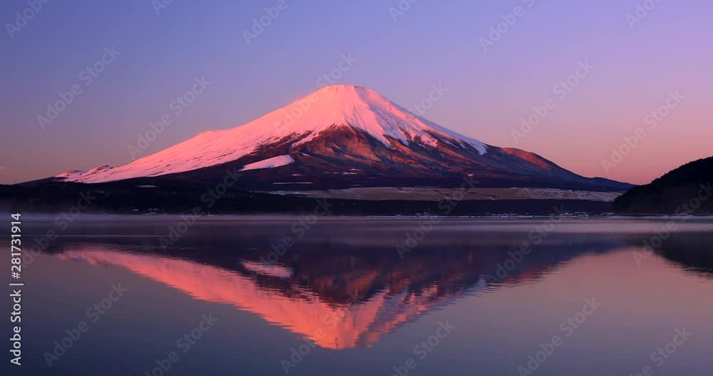 Fuji reflecting in Lake Yamanaka at sunrise, Japan Fuji reflecting in Lake Yamanaka at sunrise, Japan