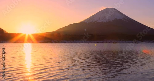 Wallpaper Mural Lake Shoji and Mount Fuji at sunrise, Yamanashi Prefecture, Japan Torontodigital.ca