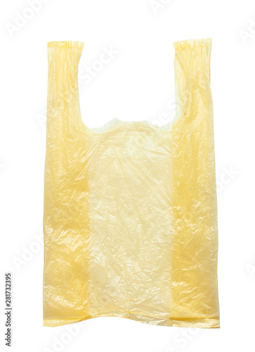 Yellow plastic bags isolated against a white background. Environmental pollution by disposable bags, recycling