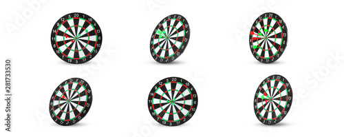 Set of dart boards with arrows on white background