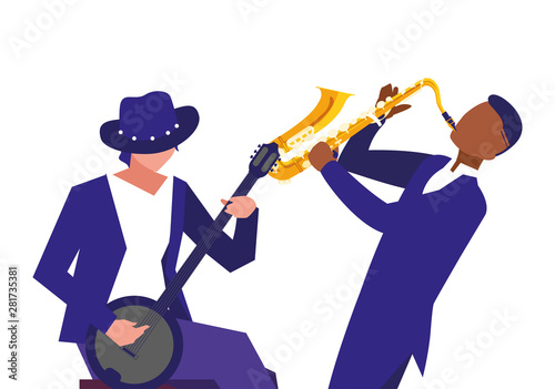 two male musicians musical instruments