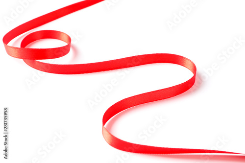 Red ribbon isolated on white background. Gift concept