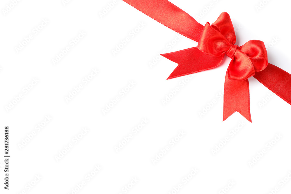 Red ribbon with bow isolated on white background. Gift concept Red ribbon with bow isolated on white background. Gift concept