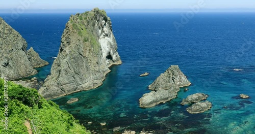 Rock formations on seashore, Shakotan, Hokkaido, Japan photo