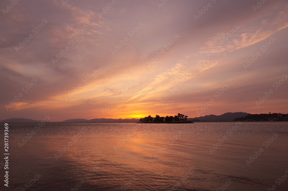 Sunset Lake Shinji in Shimane Japan
