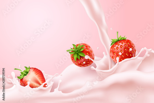Obraz na płótnie Splash strawberry milk w salonie
