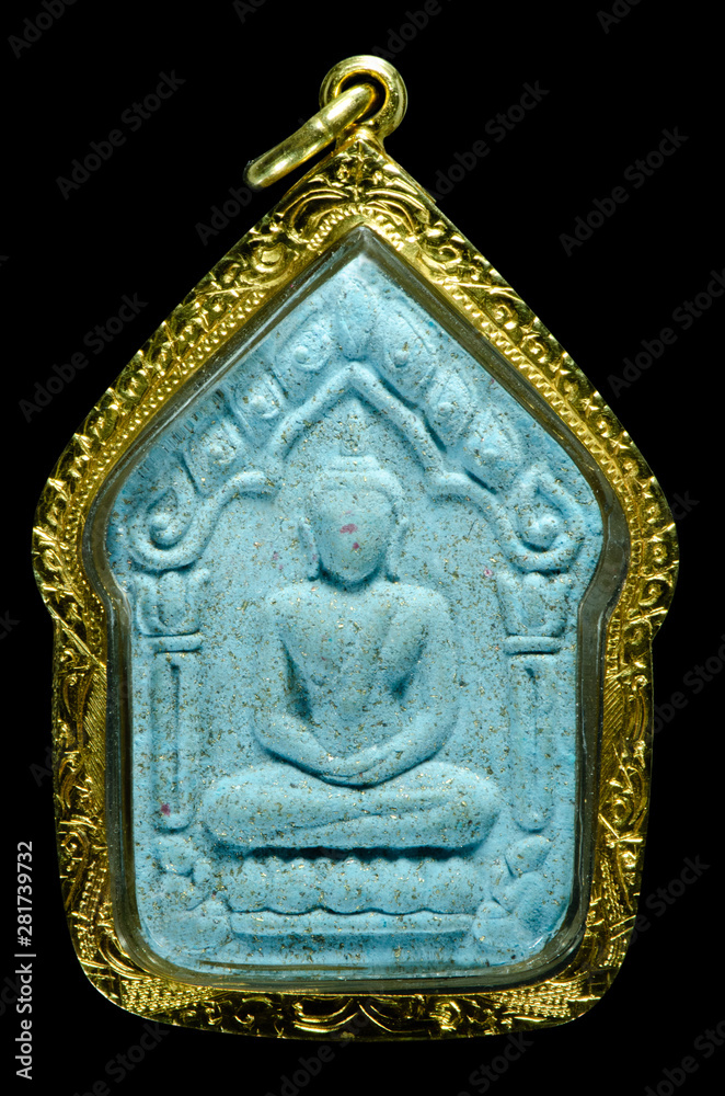 thai amulet on black background.