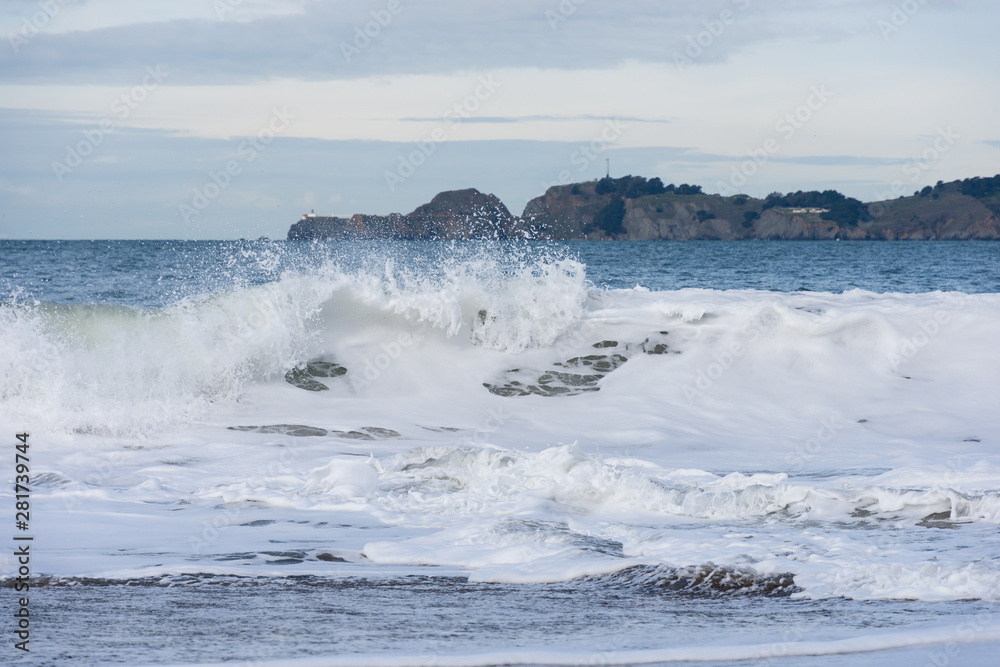 White ocean waves in San Francisco Bay