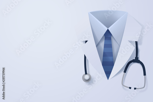 paper art of doctor cloth and stethoscope with copy space