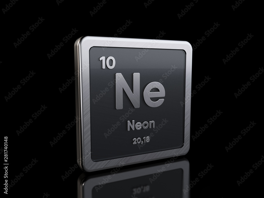 Neon N, element symbol from periodic table series. 3D rendering isolated on black background Neon N, element symbol from periodic table series. 3D rendering isolated on black background