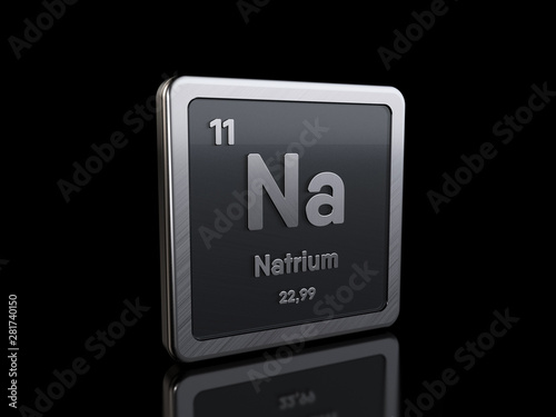 Sodium Na, element symbol from periodic table series. 3D rendering isolated on black background