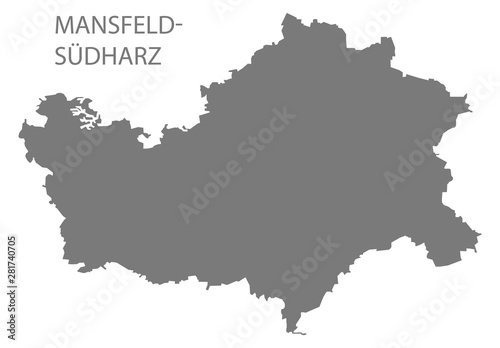 Mansfeld-Suedharz grey county map of Saxony Anhalt Germany DE