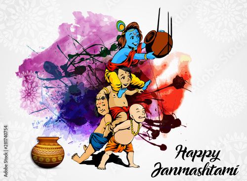 Wallpaper Mural Celebrate illustration of banner, card poster for Lord Krishna in Happy Janmashtami festival of India ,Shri Krishan Janmashtami Torontodigital.ca