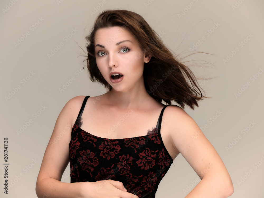 Beauty portrait of a woman of 30 years old with beautiful skin and make-up. Studio fashion photo of a pretty brunette. Beauty portrait of a woman of 30 years old with beautiful skin and make-up. Studio fashion photo of a pretty brunette.