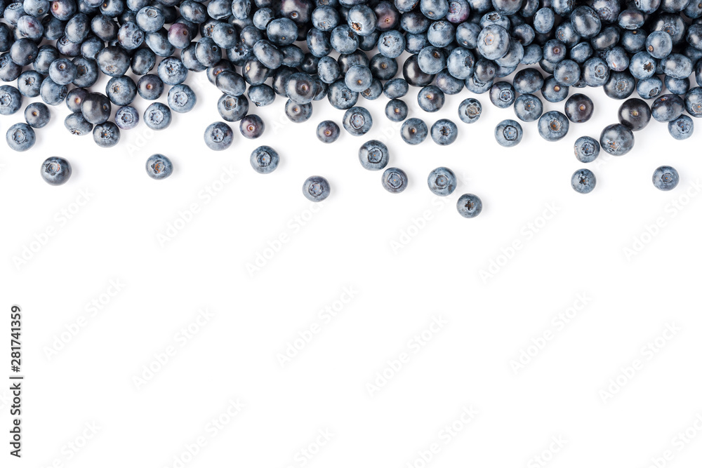 Delicious blueberries on white background with copyspace. Top view Delicious blueberries on white background with copyspace. Top view