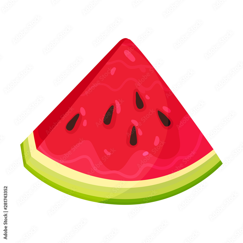 Red piece of watermelon with a green triangle-shaped skin. Vector illustration Red piece of watermelon with a green triangle-shaped skin. Vector illustration
