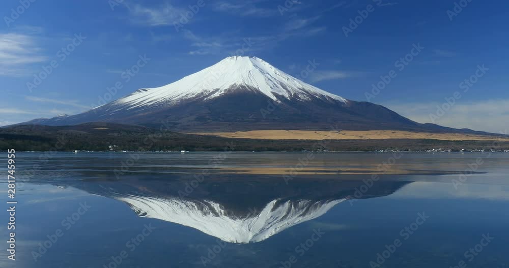 Fuji reflecting in Lake Yamanaka in winter, Japan Fuji reflecting in Lake Yamanaka in winter, Japan