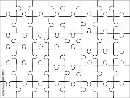 White puzzle, vector illustration. Set of black and white puzzle pieces isolated on white background.
