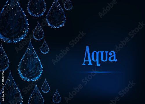 Futuristic water drops background with copyspace and text aqua.