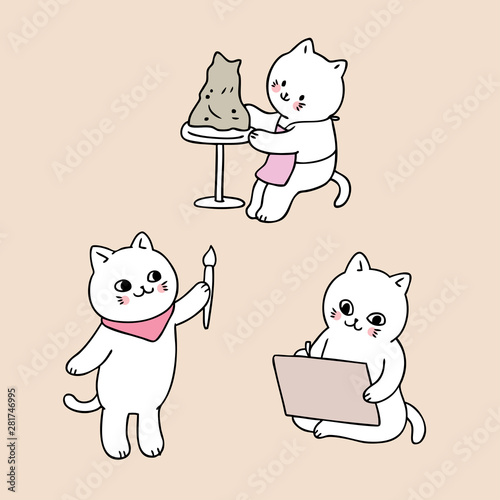 Cartoon cute back to school cat in art class vector.