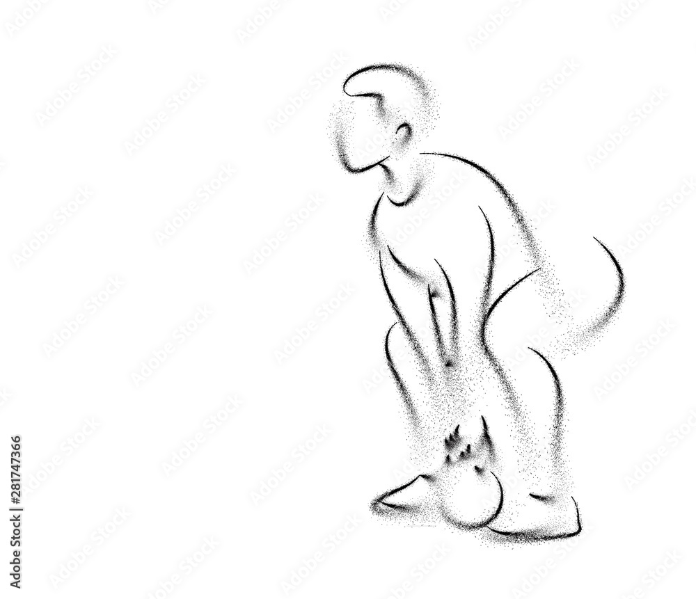 Fototapeta premium Sports lifts weight doing core exercises in the gym, Line Art Vetcor Design.