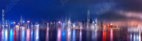 Abstract bokeh light with Hong Kong City night view background  Double Exposure © joeycheung