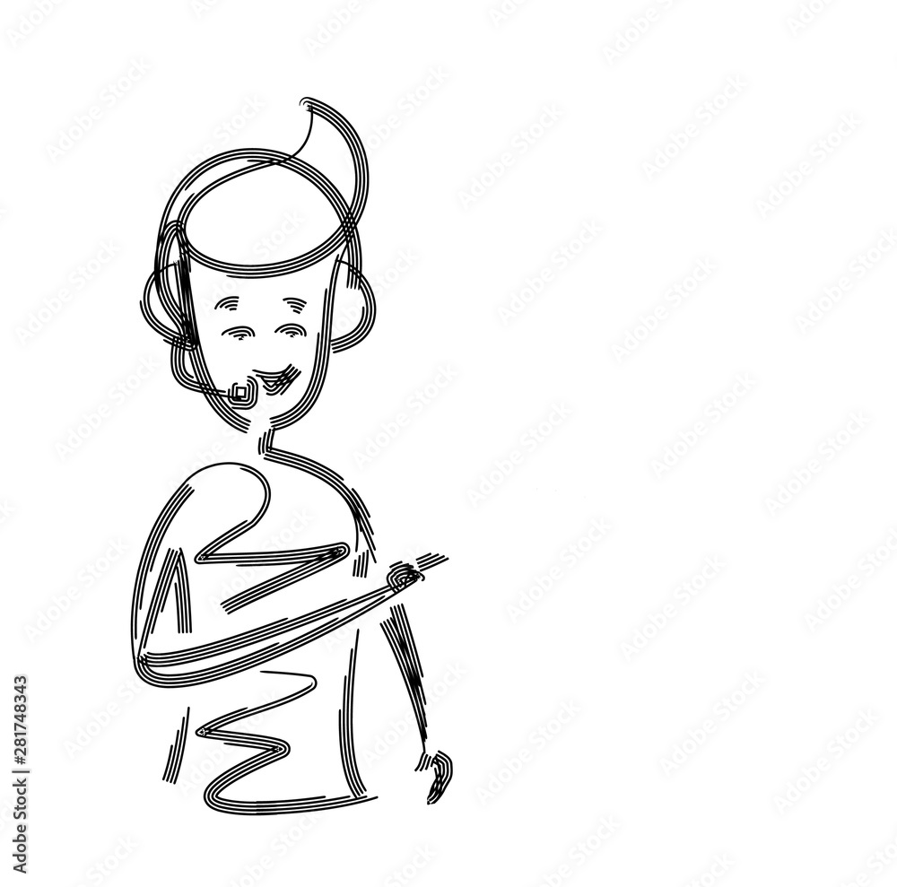 Man hand pointing finger gesture of customer support, Cartoon Hand Drawn Sketch Vector illustration.