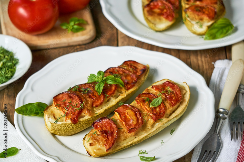 Stuffed zucchini with potatoes and tomatoes Stuffed zucchini with potatoes and tomatoes
