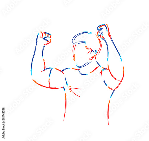 Soccer Player Celebrating - Line Art Design, Line art vector illustration.