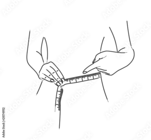 Women waist with measuring tape, weight loss, diet, waistline - icon. Line Art Graphic elements for your design.