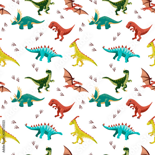 Colored seamless pattern with dinosaurs