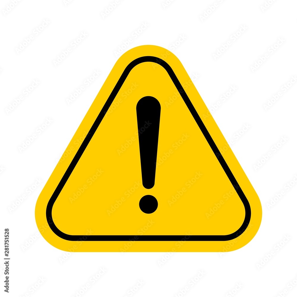 Hazard warning symbol. Vector warning icon isolated on white background. Flat symbol with exclamation mark. Hazard warning symbol. Vector warning icon isolated on white background. Flat symbol with exclamation mark.