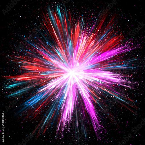 Explosion of pink, blue and red powder