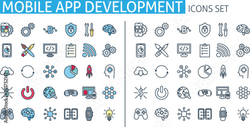 Mobile app development icons set. For Smartphone user interface, website, Software API, Seo poster