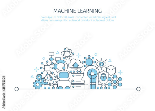 Machine learning banner. For landing page ai brain , digital human artificial intelligence