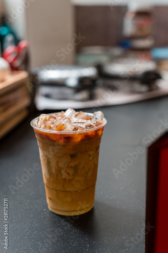 ice latte coffee in plastic glass