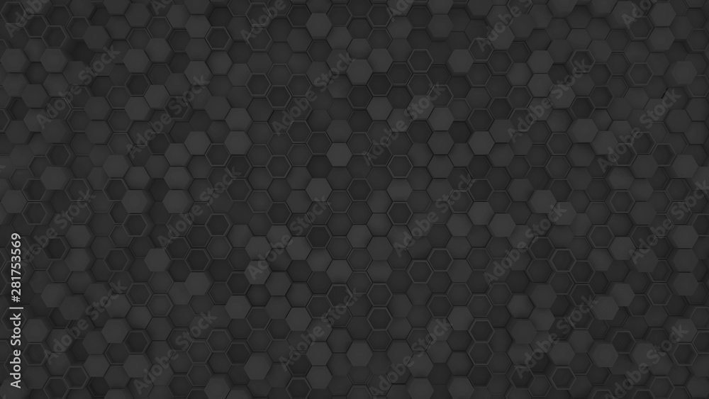 Abstract Hexagon Honeycomb Background, Modern Style, Matte Black - 3D Illustration Abstract Hexagon Honeycomb Background, Modern Style, Matte Black - 3D Illustration