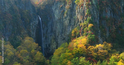 View of waterfall on mountain, Suzaka, Nagano Prefecture, Japan photo