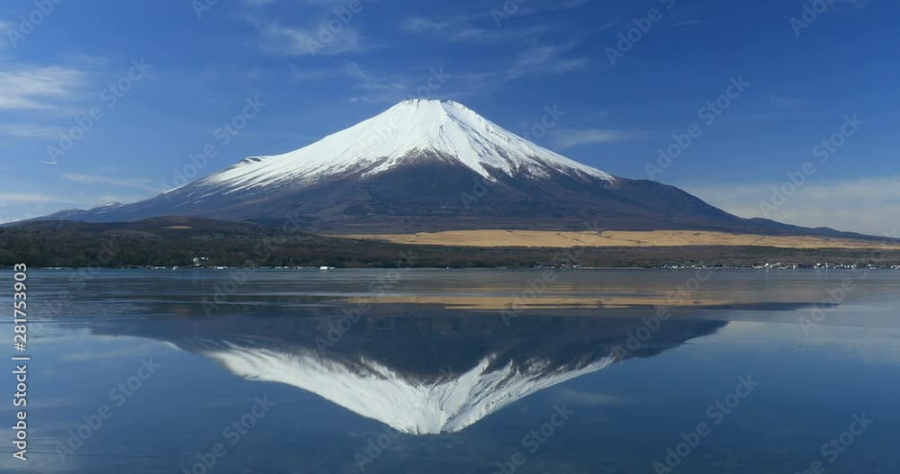 Fuji reflecting in Lake Yamanaka in winter, Japan Fuji reflecting in Lake Yamanaka in winter, Japan